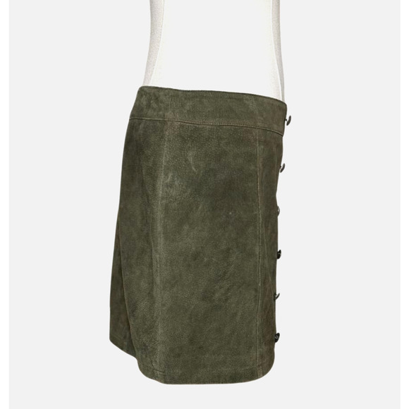 Gianni Bini Suede Olive Green Mini Skirt Front Button Detail Back Zip Large - Picture 3 of 7